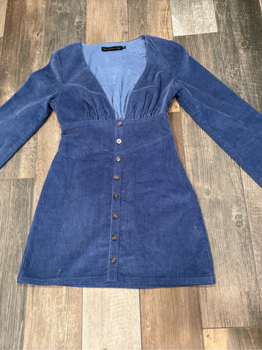 House of Harlow 1960 x REVOLVE Cardella Vintage Blue Corduroy Mini Dress Size Sm - Picture 2 of 9